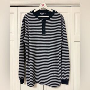 Studio Striped Henley Grunge Granola Waffle Knit Thermal Long Sleeve Shirt Large
